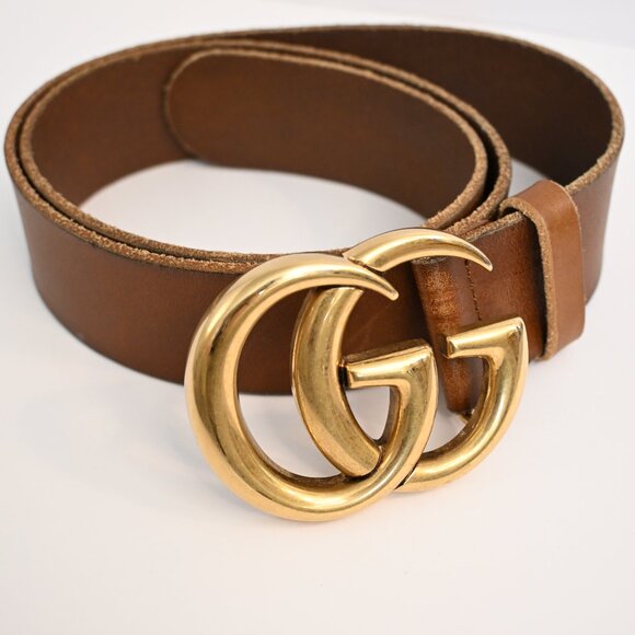 Gucci GG Marmont Wide Belt in Brown Leather with Gold Logo Hardware - Picture 1 of 8